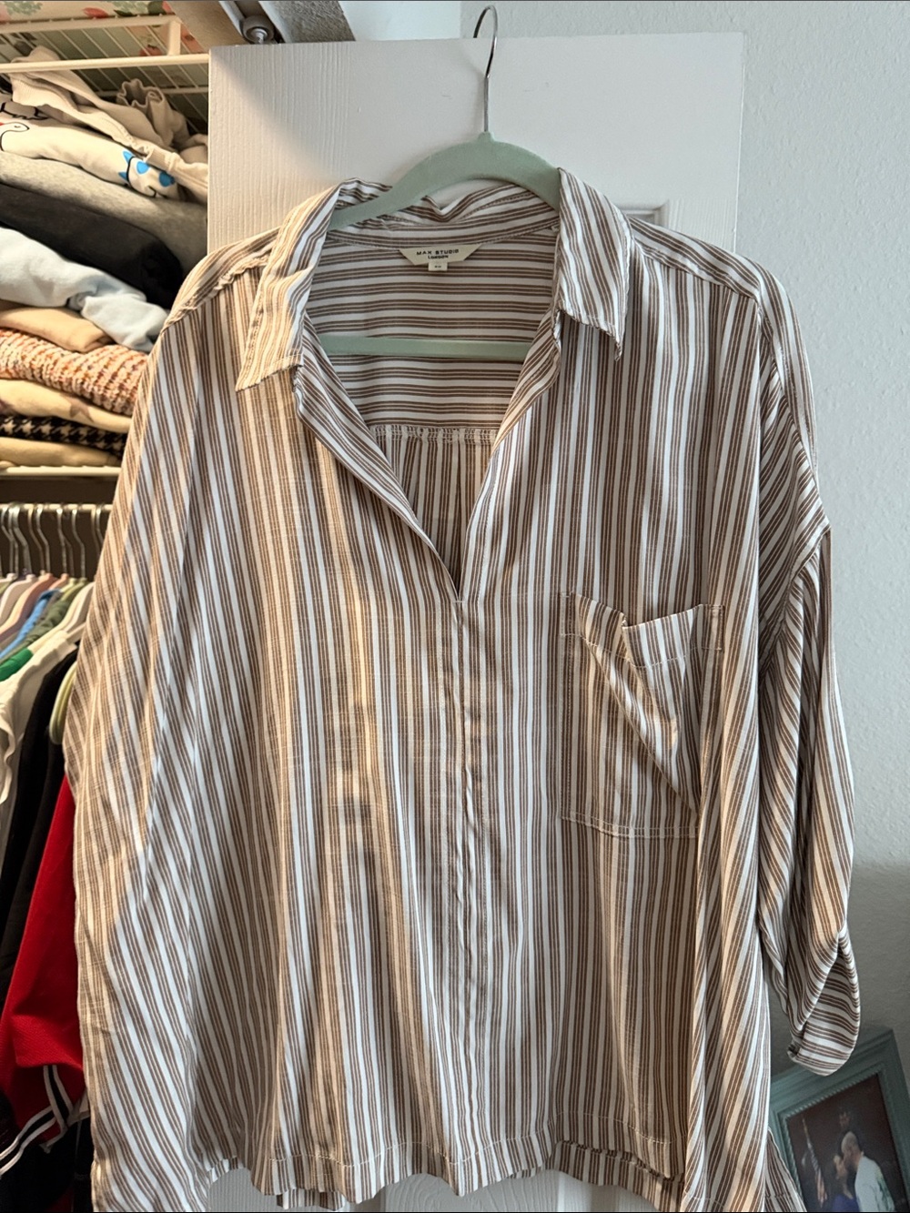 Max Studio Brown & White Striped Casual Button-Down Shirt